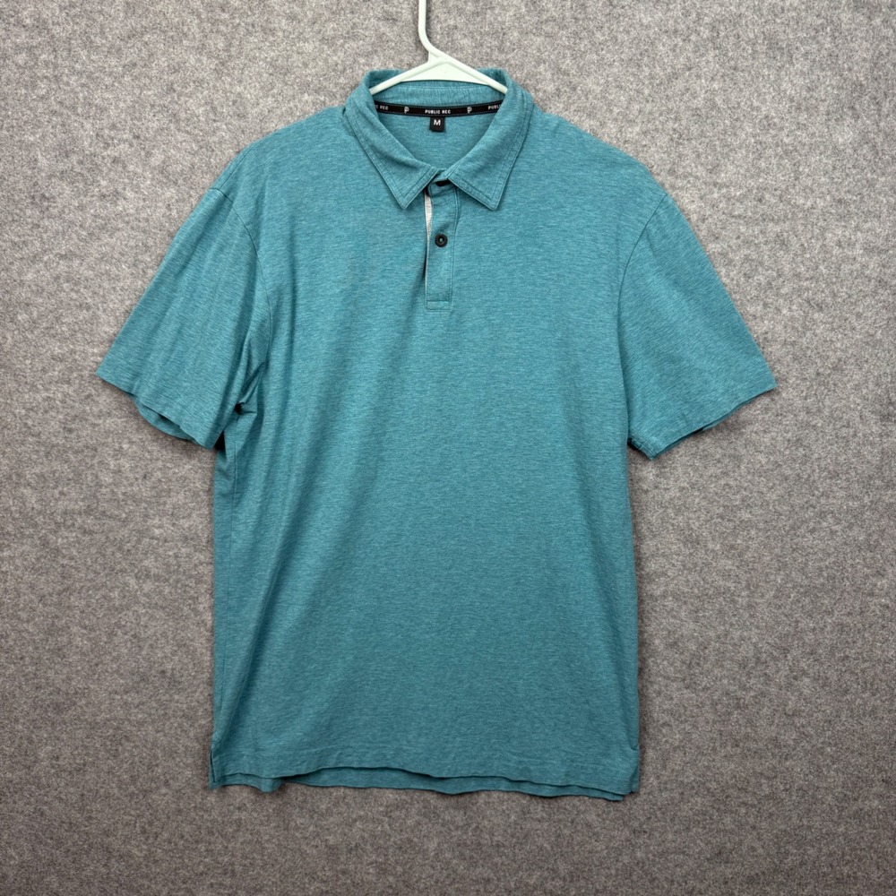 Public Rec Go-To Polo Mens Medium Teal Blue Heathered Pima Cotton Tencel Stretch